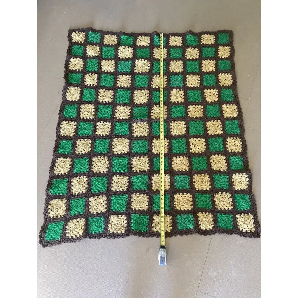 Handmade Crochet Afghan Granny‎ Square Blanket Throw 57x48 Brown & Green